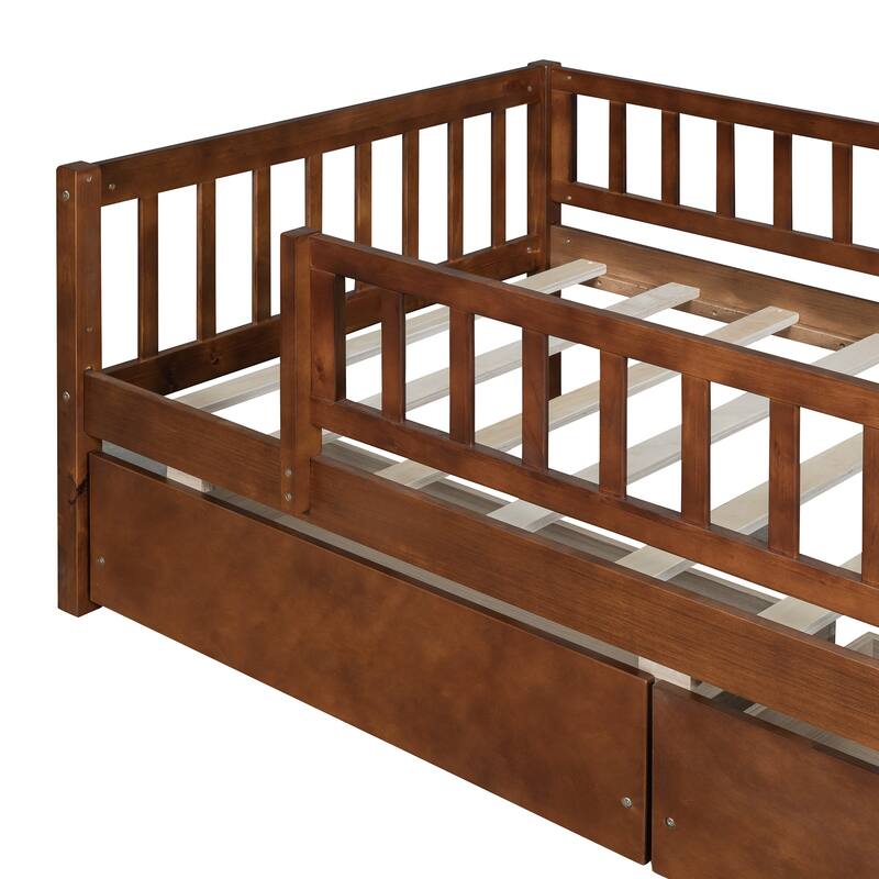 Twin Size Wooden Daybed with 2 Drawers, Multi-Functional Sofa Bed in Walnut Finish