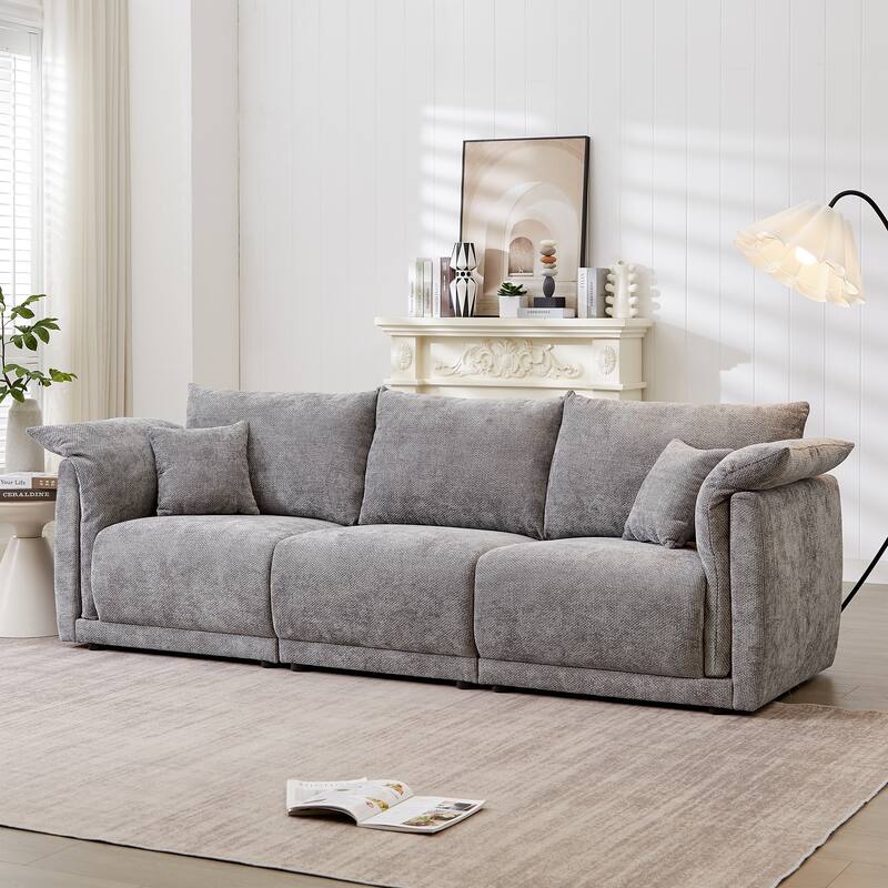98.5" Fabric Modern Minimalist 3-Seater Sofa with 2 Pillows