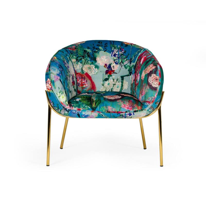 Modrest Falco Contemporary Floral Velvet and Gold Accent Chair