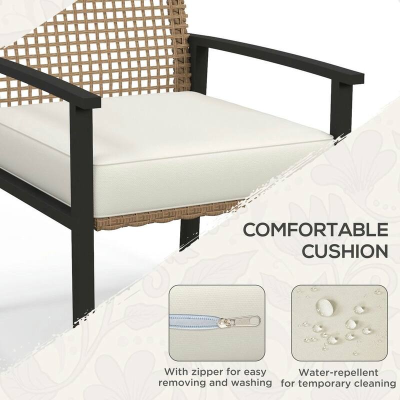 5-Piece Outdoor Dining Set for 4, Wicker Chairs, Cushions, Metal Table