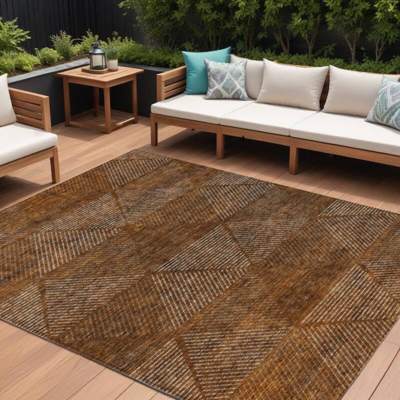 HomeRoots Geometric Transitional Rectangle Outdoor Rug - 9' X 12'