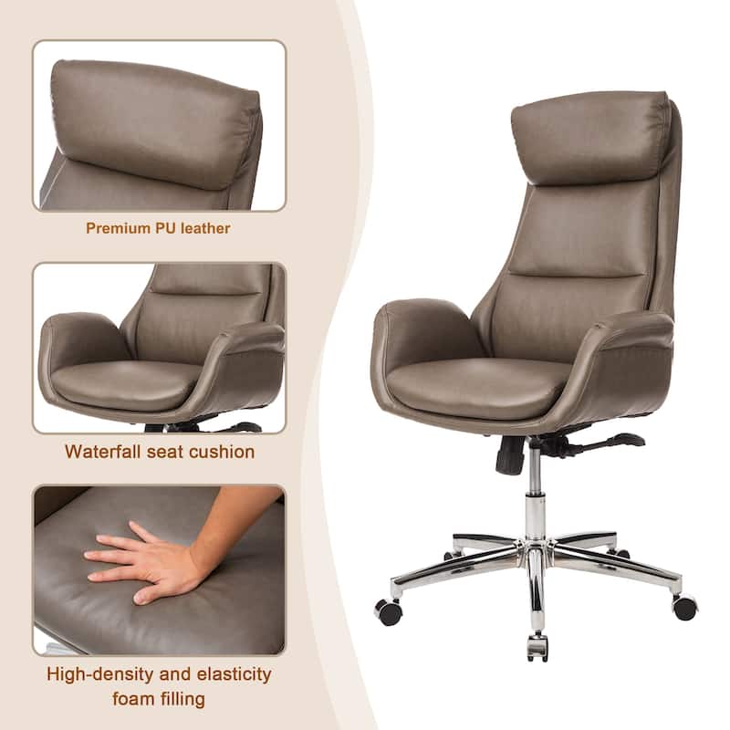 Glitzhome 48-inch Mid-century Adjustable Swivel Faux Leather Office Chair
