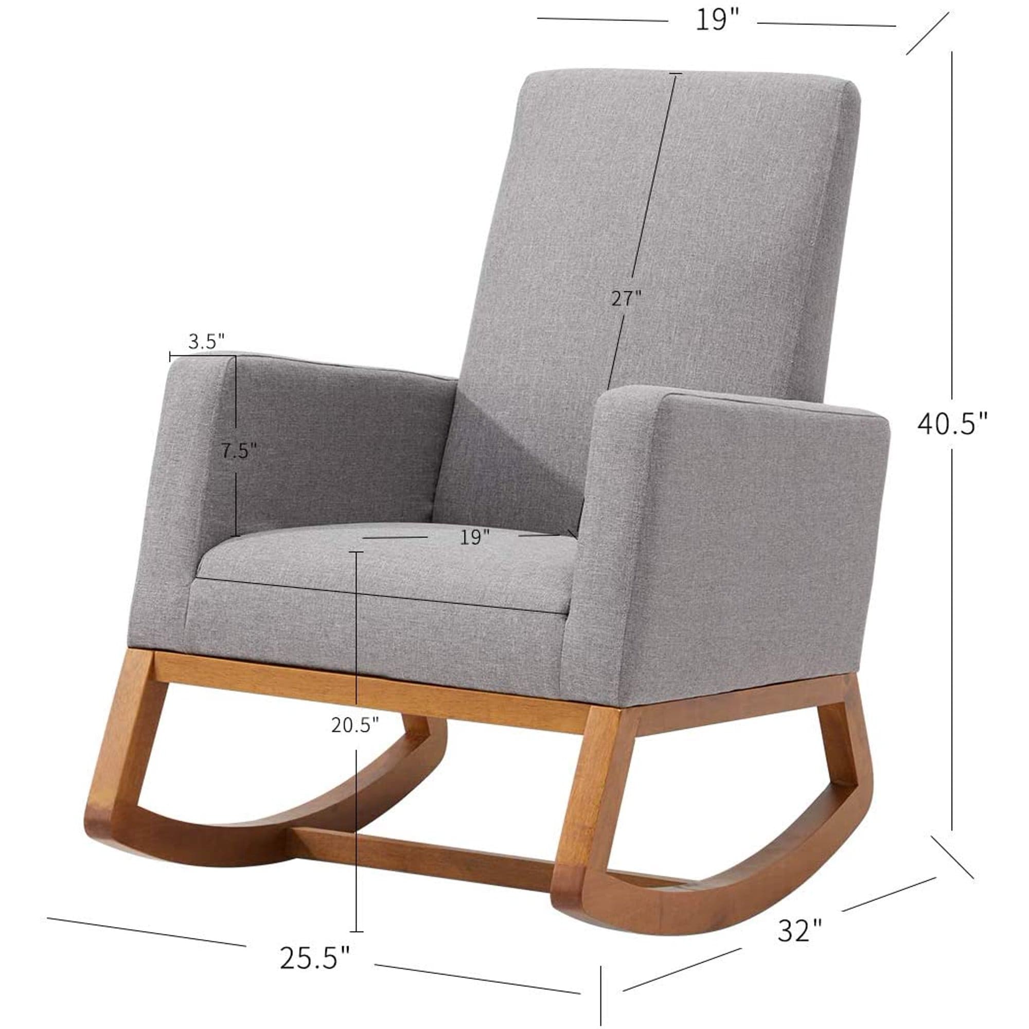 EROMMY Rocking Chair Seat Wood Base High Back Linen Armchair