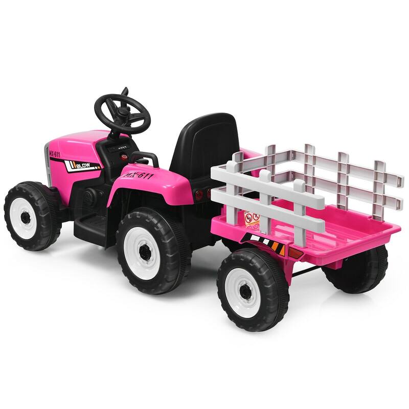 12V Rechargeable Battery Kids Ride-On Tractor with Trailer and Parental Remote Safety Belt - 53" x 20" x 20.5"
