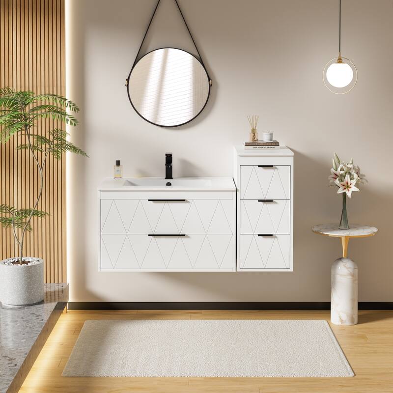Bathroom Vanity Sink Combo Wall Mounted Cabinet Vanity Set with Side Cabinet - White - 30 in