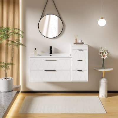 Bathroom Vanity Sink Combo Wall Mounted Cabinet Vanity Set with Side Cabinet