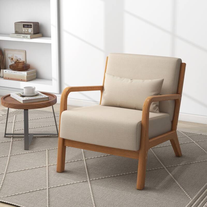 Mid-Century Modern Upholstered Accent Chair with Wood Frame