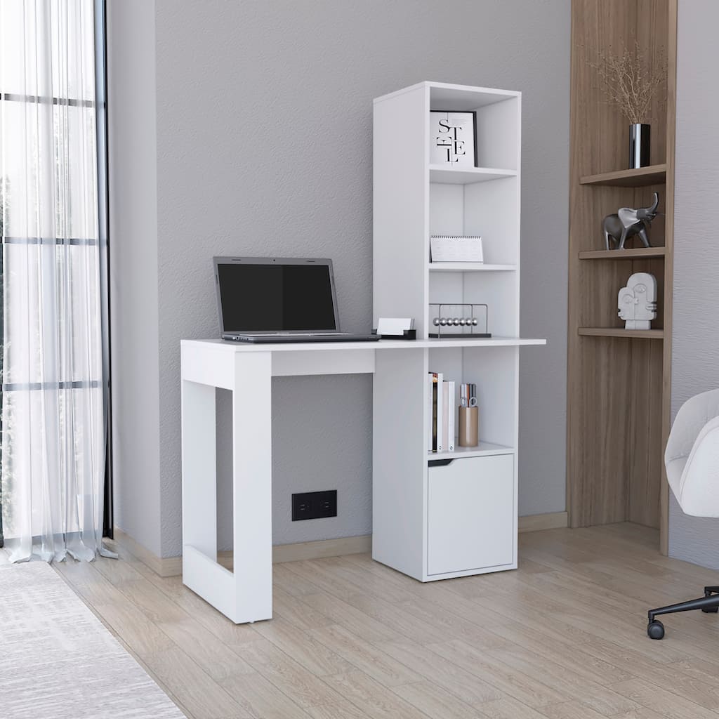 Computer Desk with 1-Cabinet and 4-Tier Bookcase,Computer Table for Living Room Bedroom