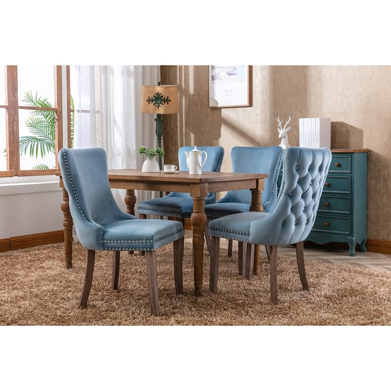Velvet Wing-Back Upholstered Dining Chair with Wood Legs, Set of 2