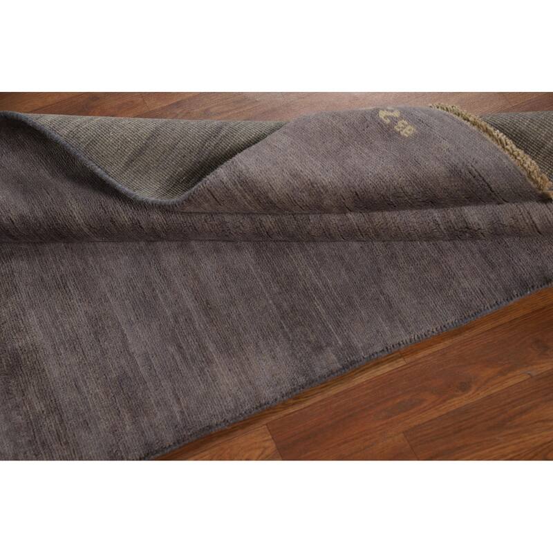 Gabbeh Modern Rug Hand-Knotted Grey Striped Wool Carpet - 3'3" x 4'11"