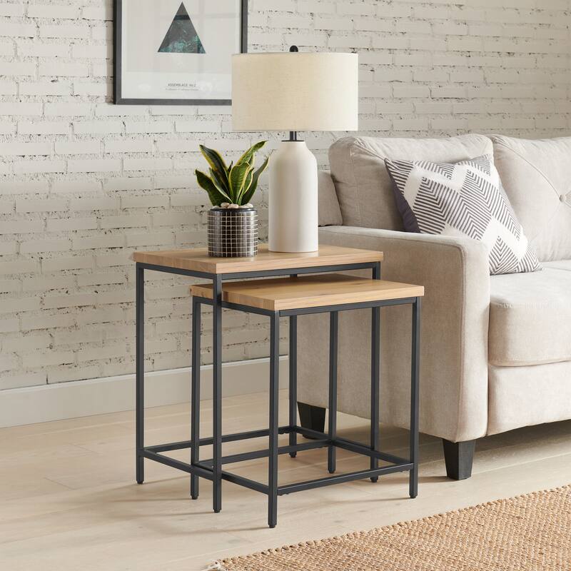 Lavish Home Set of 2 Modern Nesting Tables, Oak