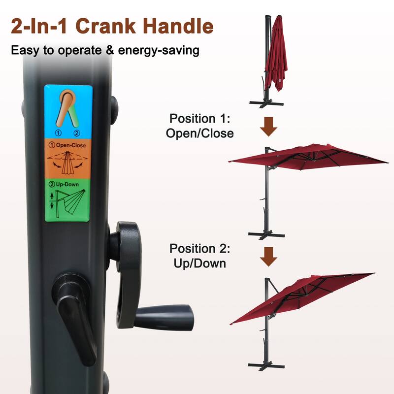 10FT Patio Square Cantilever Market Umbrella with Bluetooth Lights