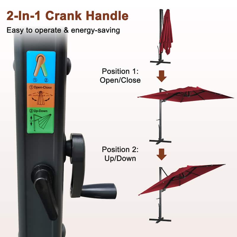 10 x 13ft Patio Cantilever Market Umbrella with Bluetooth Lights
