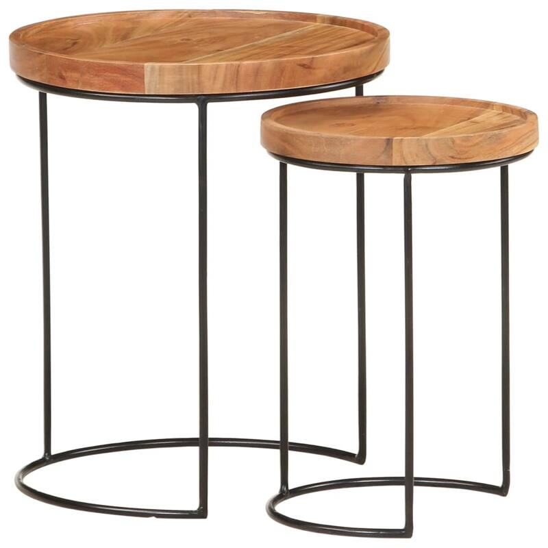 vidaXL Coffee Table Set 2 Piece Round End Sofa Table Solid Wood and Steel