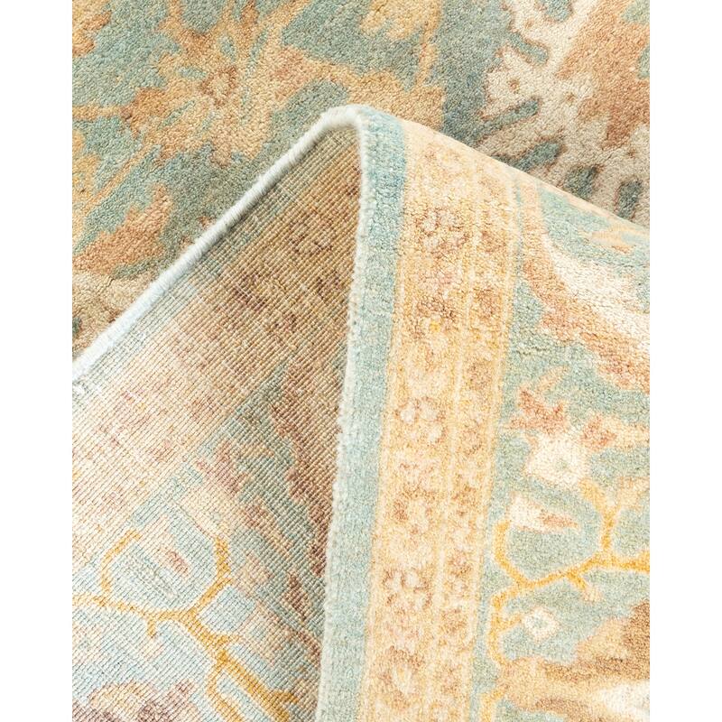 Overton Hand Knotted Wool Vintage Inspired Traditional Mogul Light Blue Area Rug - 4' 4" x 5' 10"