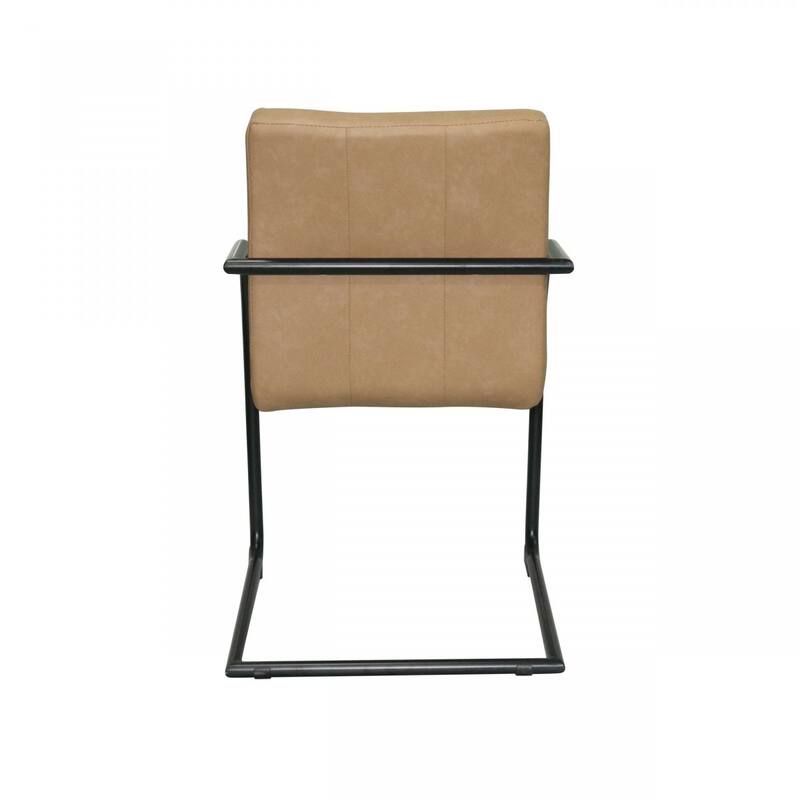 Set of 2 Faux Leather Arm Chairs with Solid Back and Black Metal Legs for Dining or Living Room - 34”H x 21.5”W x 23.8”D