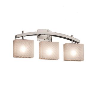 Justice Design Fusion Archway 3-light Brushed Nickel Bath Bar, Weave Rectangle Shade