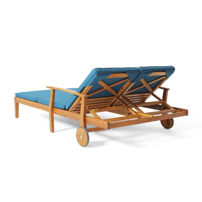 Outdoor Adjustable Double Chaise Lounge Patio Poolside Seating with Water-Resistant Cushions