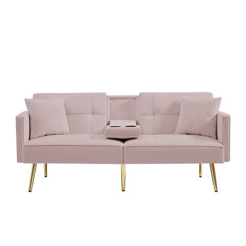 Velvet Loveseat Sofa Bed Padded Seat Comfort Convertible Futon Sofa with Metal Legs
