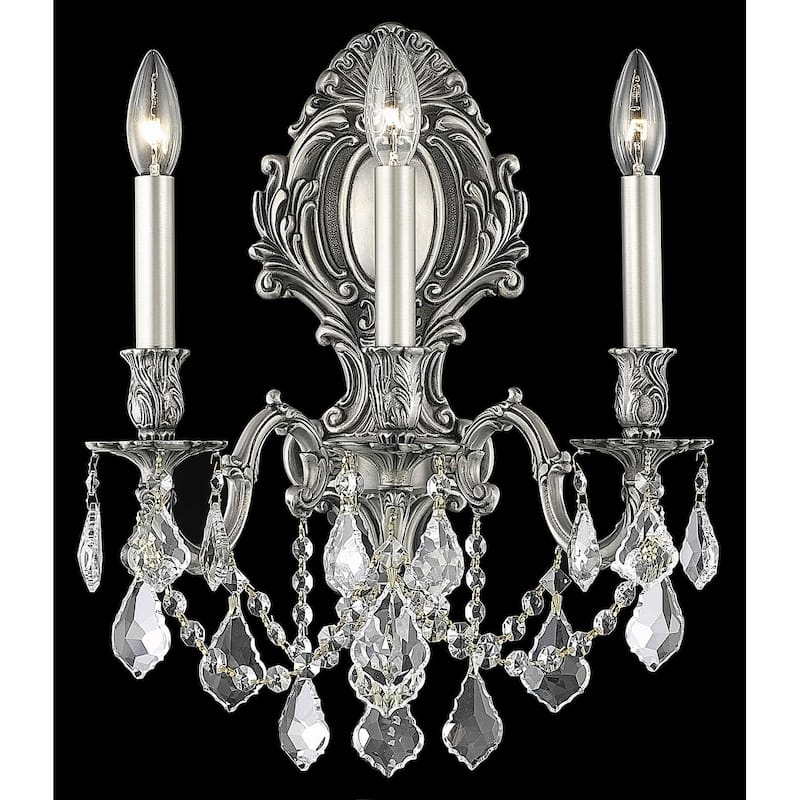 Fleur Illumination Collection Wall Sconce D:14in H:18in E:9.5in Lt:3 Pewter Finish (Elegant Cut Crystals) - royal cut/Pewter/crystal (clear)