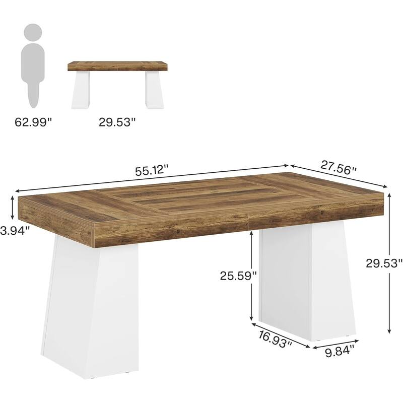 55 Inches Executive Desk Home Office Desk, Wood Computer Desk Business Workstation Desk