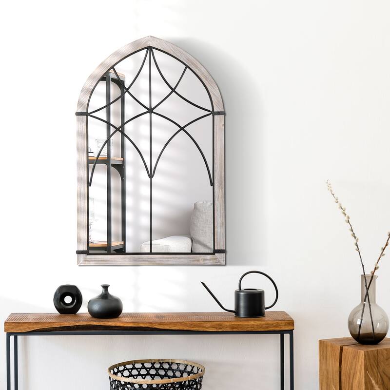 HOMCOM 36.5" x 23.5" Farmhouse Wall Mirror, Arch Window Mirror for Wall in Living Room, Bedroom - 36.5" x 23.5" x 1"
