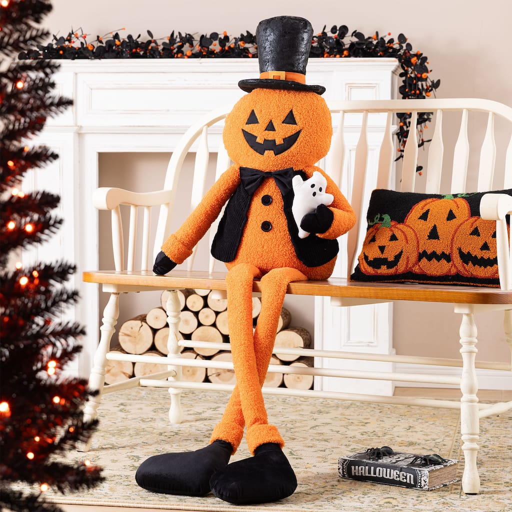 Glitzhome 59"H Halloween Oversized Fabric Jack-O-Lantern with Dangle Legs