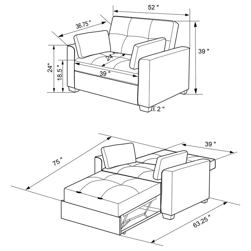 Edith Upholstered Convertible Sleeper Sofa Bed