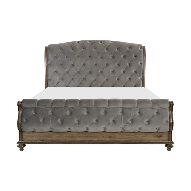 Traditional Luxury Formal Bed 1pc Button Tufted Sleigh Bed