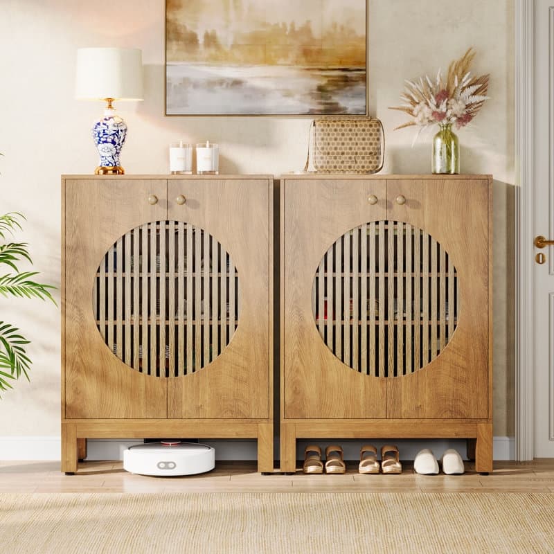 Wooden Shoe Storage Cabinet with Adjustable Shelves for 20 Pair of Shoes