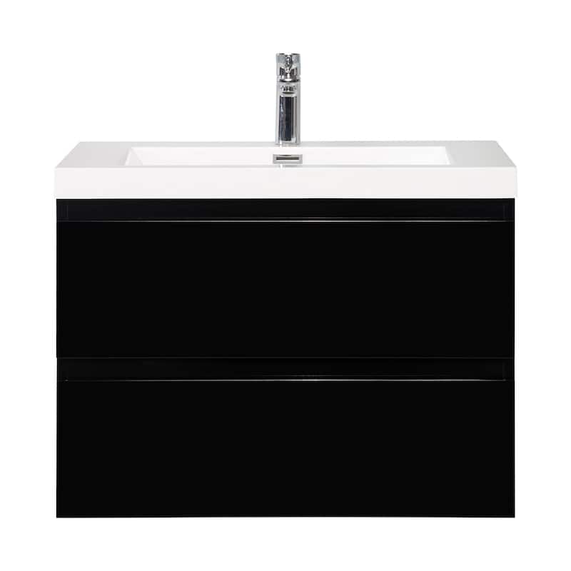 MDF Wall-Mounted Bathroom Vanity Set in Black with Integrated Culture Marble Sink