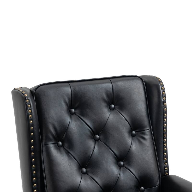 High Back Wood Frame Armchair, Modern Accent Chair Lounge Chair with Wood Legs, Upholstered PU Leather Lounge Chairs