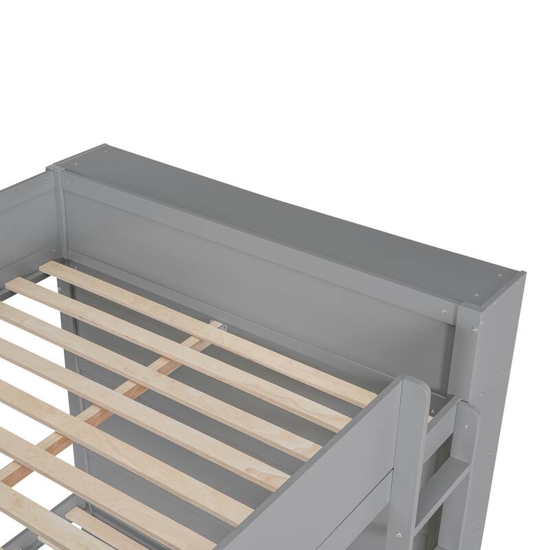 Full over Full Bunk Bed with Drawers and Cabinet, Space-Saving Design, Gray