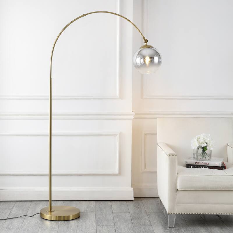 Tavira 71" Coastal Vintage Iron LED Floor Lamp, Brass Gold/White by JONATHAN Y