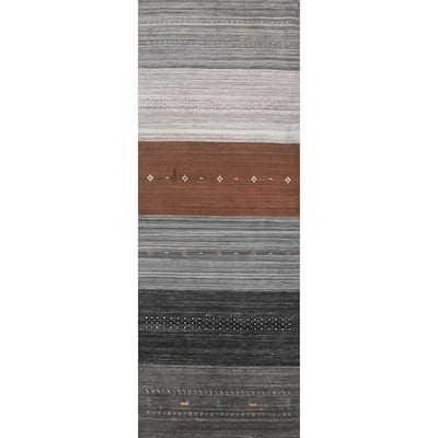 Striped Tribal Gabbeh Indian Runner Rug Hand-Knotted Wool Carpet - 3'0" x 10'2"
