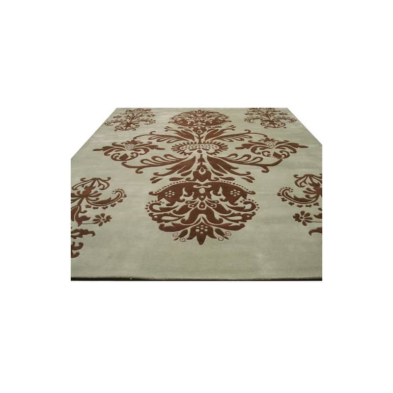 Green Hand-Tufted Wool/Viscose Contemporary Ladan Rug, 8'9 x 11'9 - Plush wool rug with vibrant pattern accents. - N/A