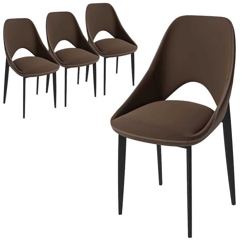 Amalfi Set of 4 Modern Fabric Upholstered Accent Dining Chairs with Curved Open Back and Metal Legs for Home or Apartment - Dark Brown