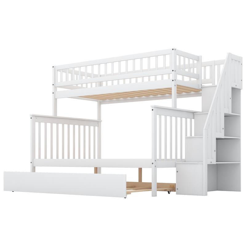 Twin over Full Bunk Bed with Trundle and Staircase