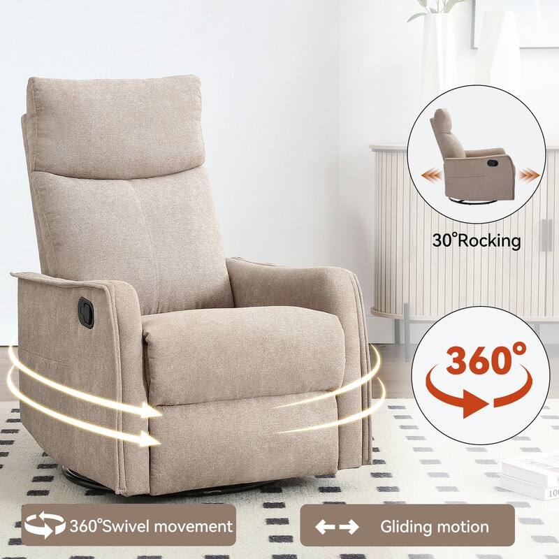 Heat Massage Manual Recliner Chair with Rocker and Swivel in Fabric for Living Room