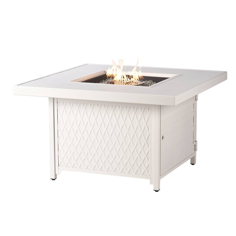 Square 42 in. x 42 in. Aluminum Propane Fire Pit Table with Glass Beads, Two Covers, Lid, 57,000 BTUs