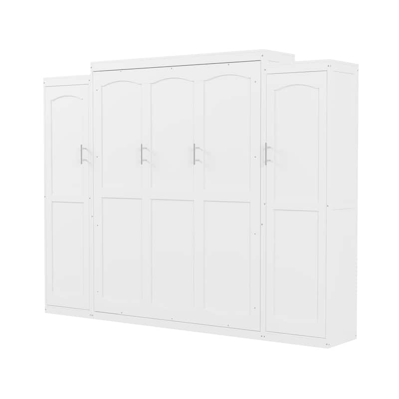 Full Size Murphy Bed with Two Wardrobe and Storage Shelf