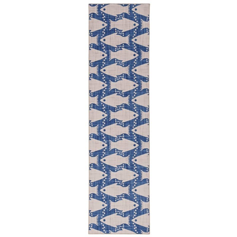 Seabourne Machine Washable Coastal Ivory and Blue Area Rug - 2' x 8'