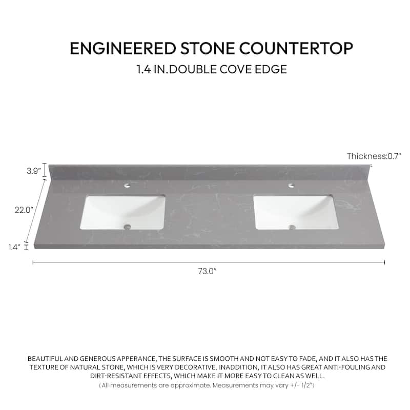 Malaga Composite Stone Vanity Top with White Rectangular Sink