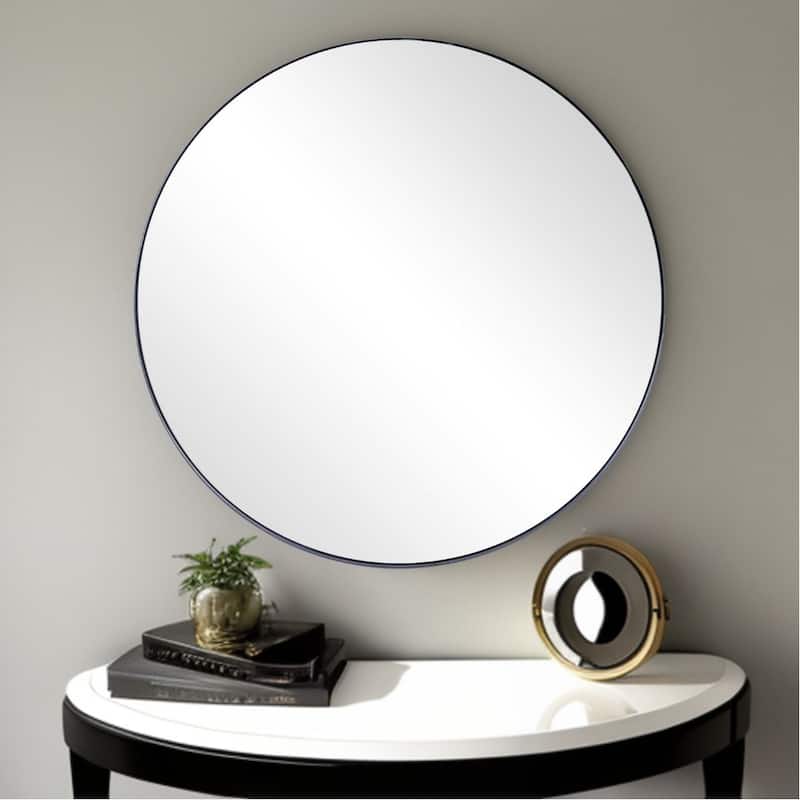 HomeRoots 32" Black Round Metal Framed Accent Mirror