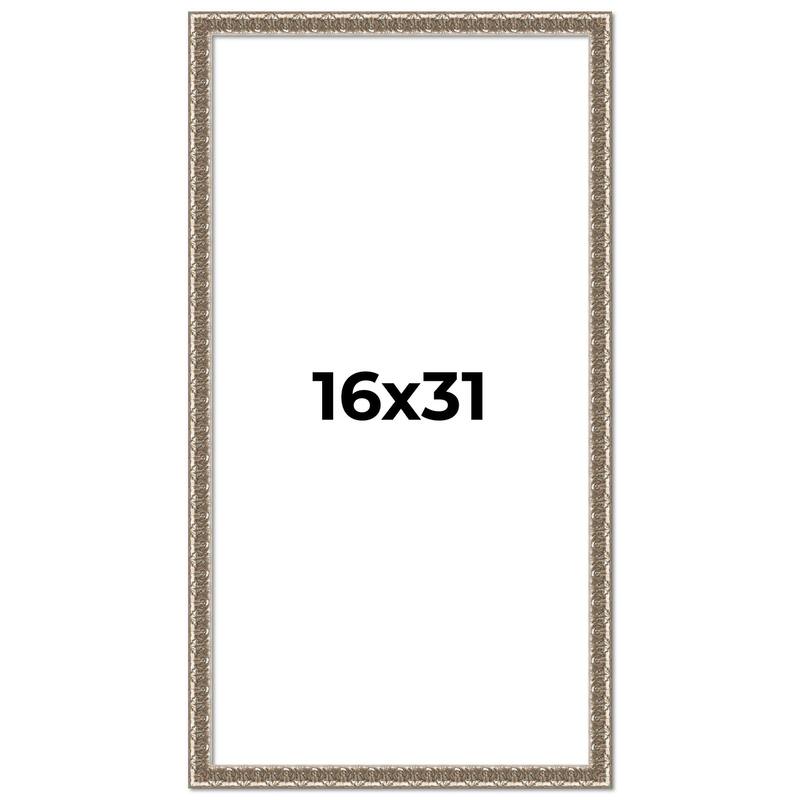 16x31 Frame Silver Versailles Ornate Solid Wood Picture Frame | 1 Inch