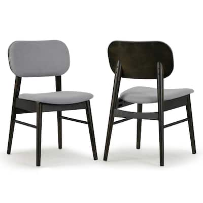 Set of 2 Babette Gray Fabric Dining Chair with Black Wood Legs