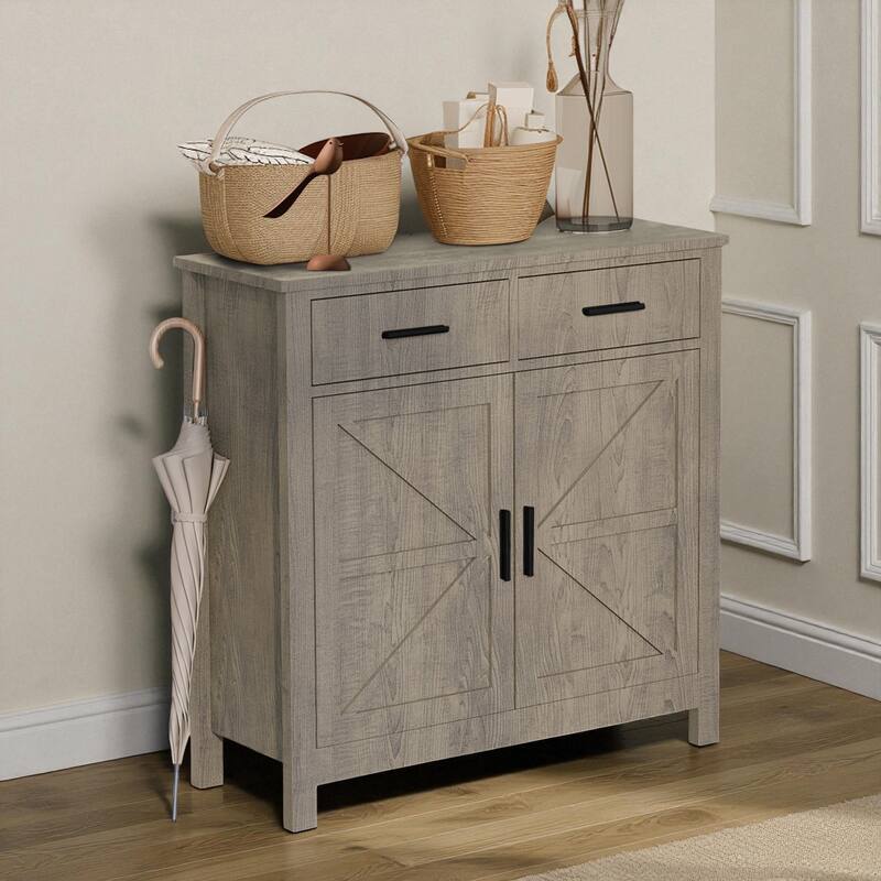 Modern Farmhouse Buffet Cabinet with 2 Drawers and 2 Doors, Kitchen Sideboard Coffee Bar Storage Cabinet