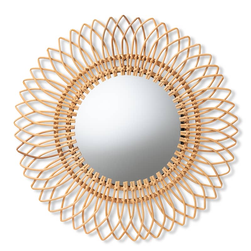 Bora Modern Bohemian Natural Rattan Accent Wall Mirror - Natural Brown - Natural Brown