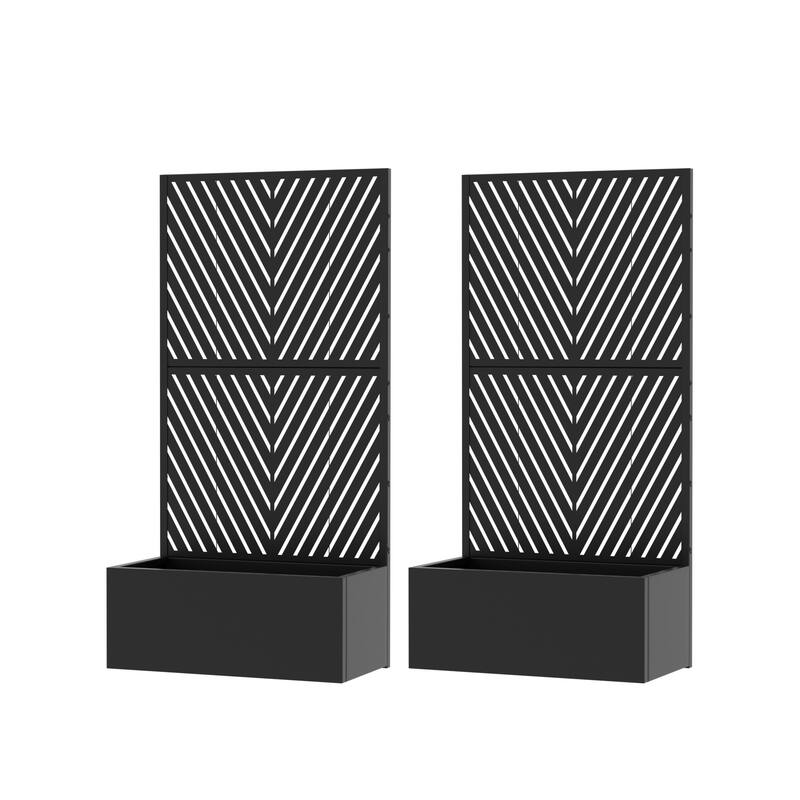 Outdoor Planters Metal Planter Box with Trellis with Wheels(Set of 2)