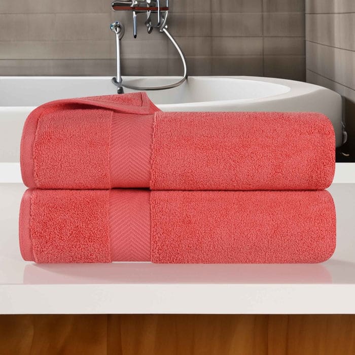 Superior Absorbent Zero Twist Cotton Bath Towel (Set of 2) - Coral